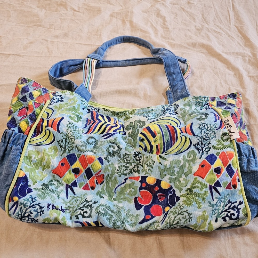 Paul Brent Large Canvas Fish Beach Tote Handbag Boho Hippie